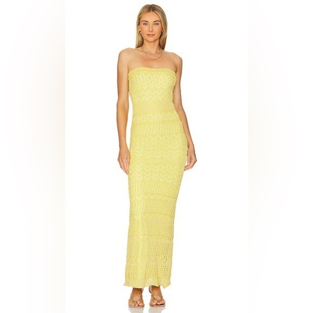 SNDYS Strapless Crochet Maxi Yellow Dress